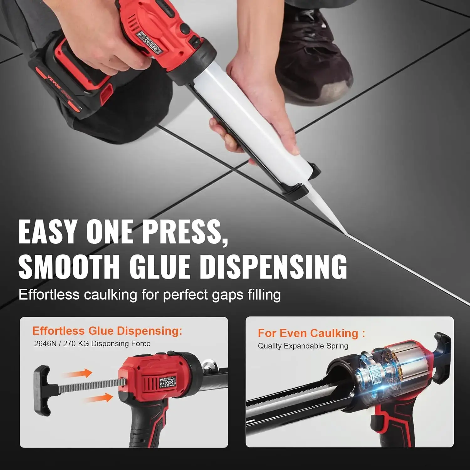 Cordless Caulking Gun 10oz/300ml, 20V Electric Caulking Gun with 4 Adjustable Speeds