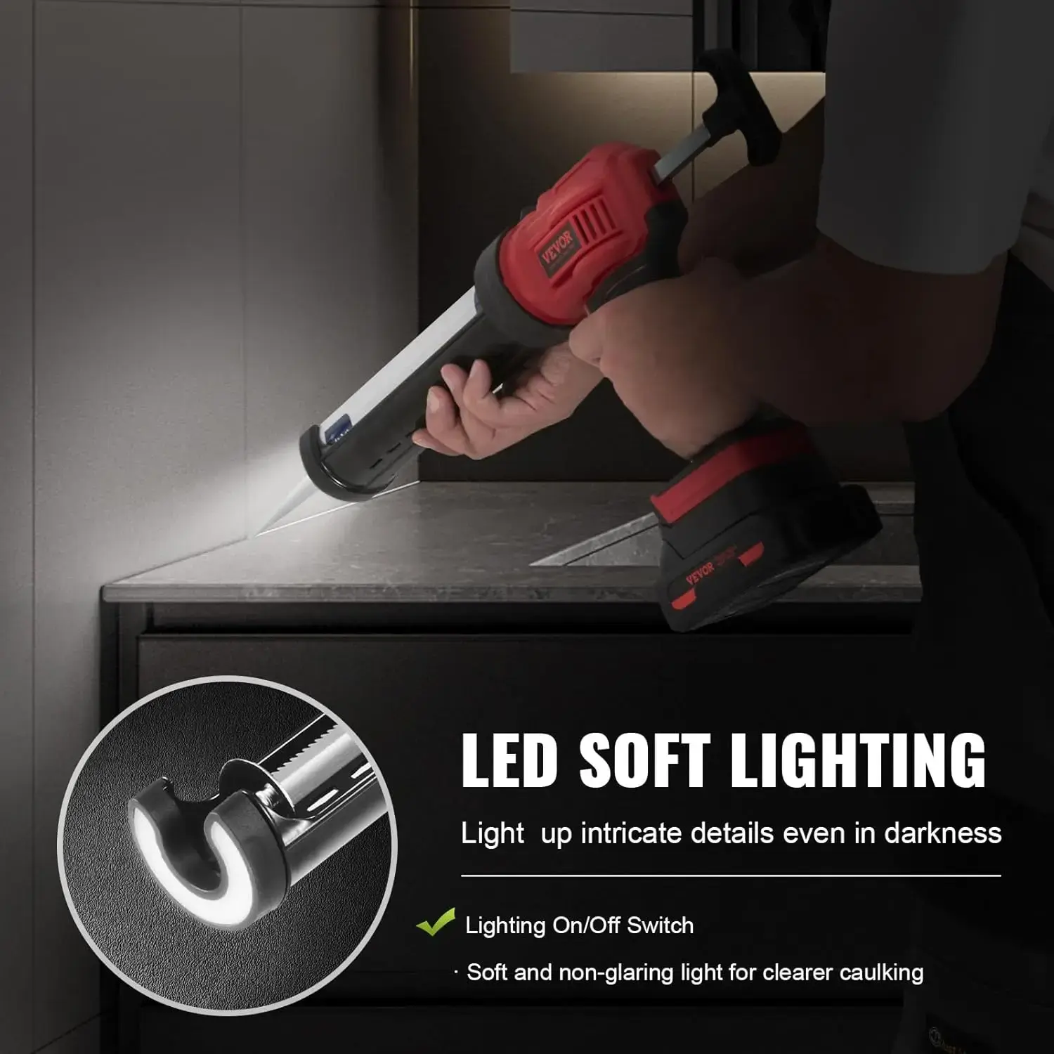 Cordless Caulking Gun 10oz/300ml, 20V Electric Caulking Gun with 4 Adjustable Speeds