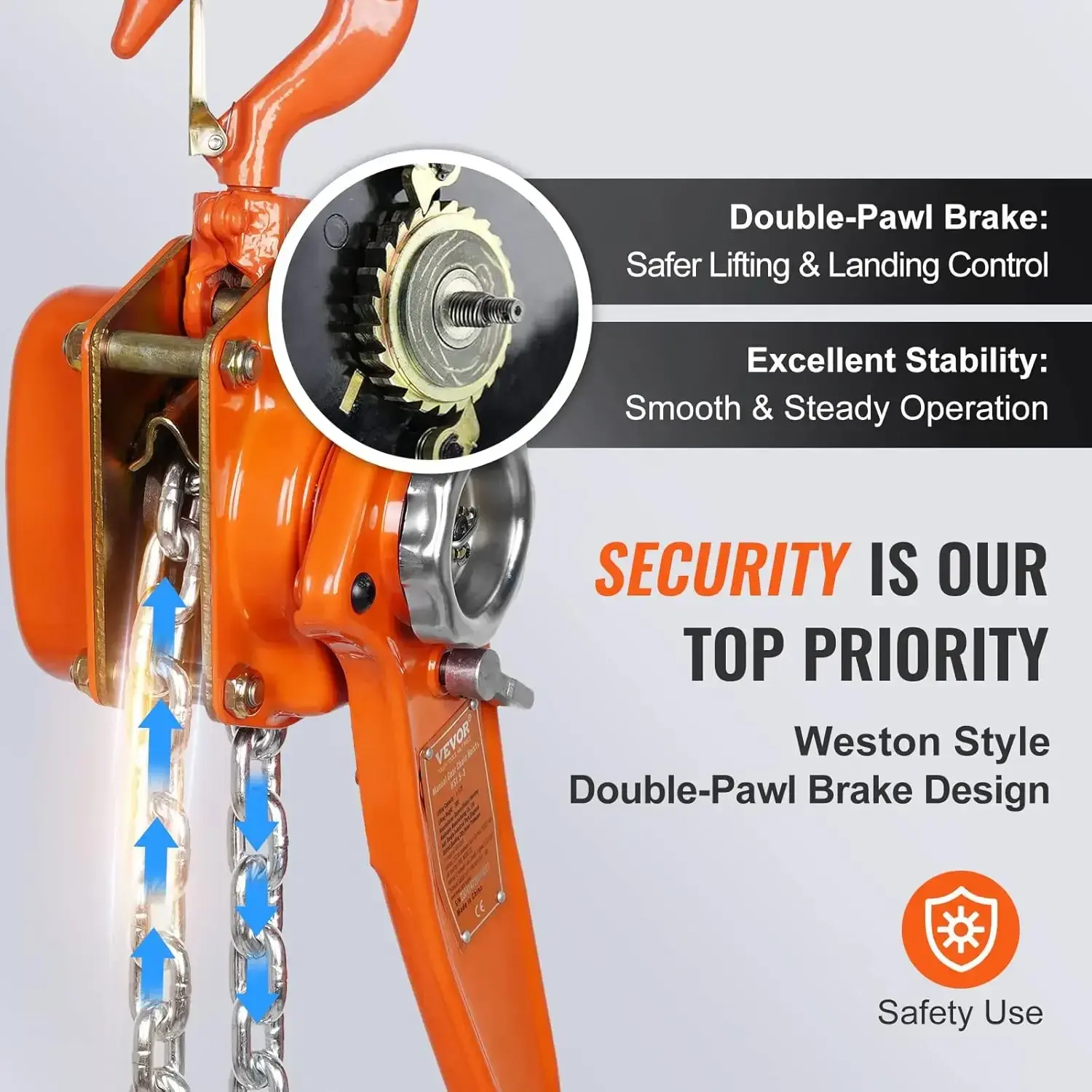 Manual Lever Chain Hoist,1-1/2 Ton 3300 lbs Capacity 10 FT Come Along,G80 Galvanized Carbon Steel with Weston Double-Pawl Brake