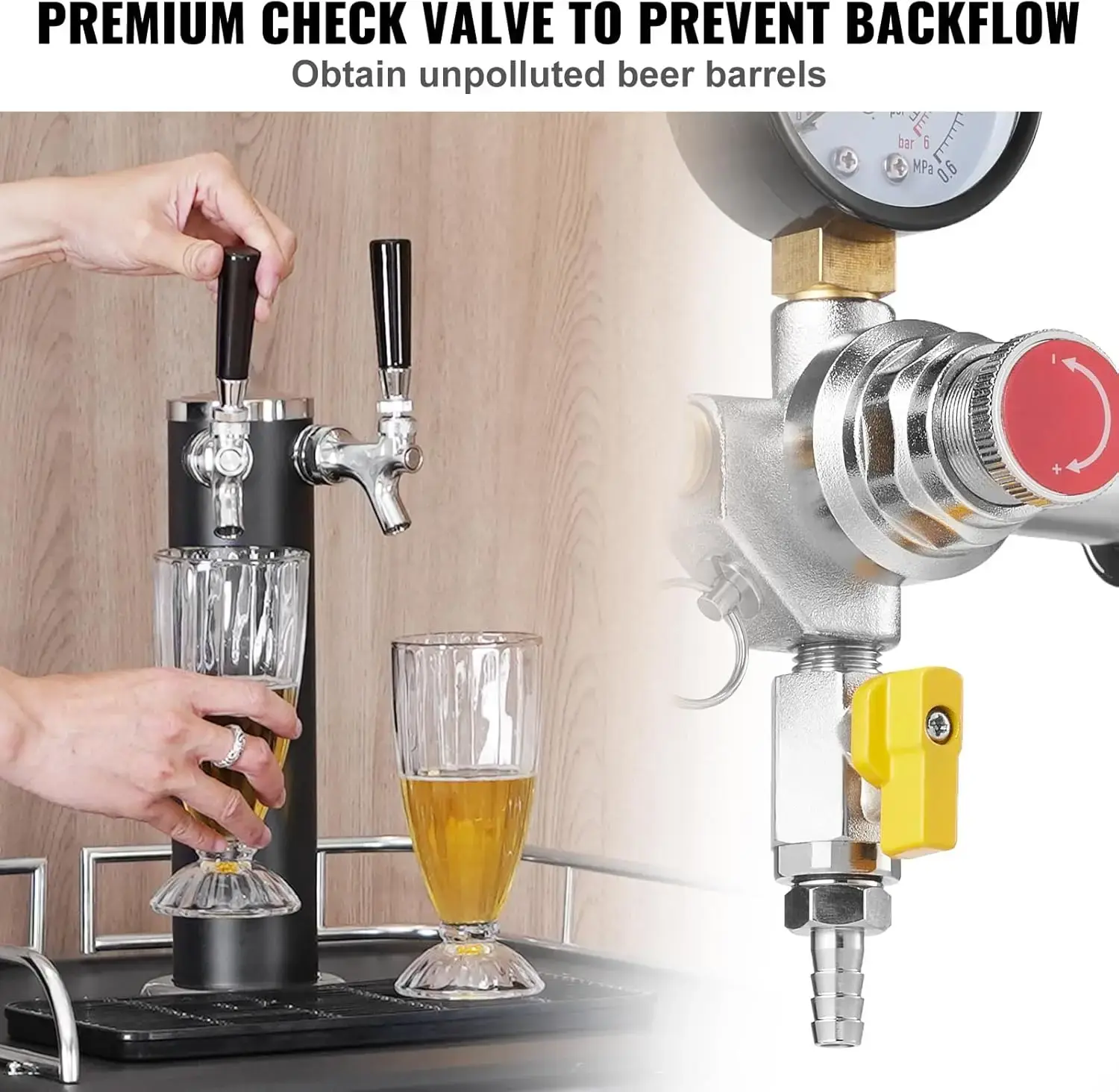 Triple Gauge Regulator, CO2 Regulator Gauge with 0-60PSI, Heavy Duty CO2 Gauge Gas System, Draft Beer Regulator with Check Valve
