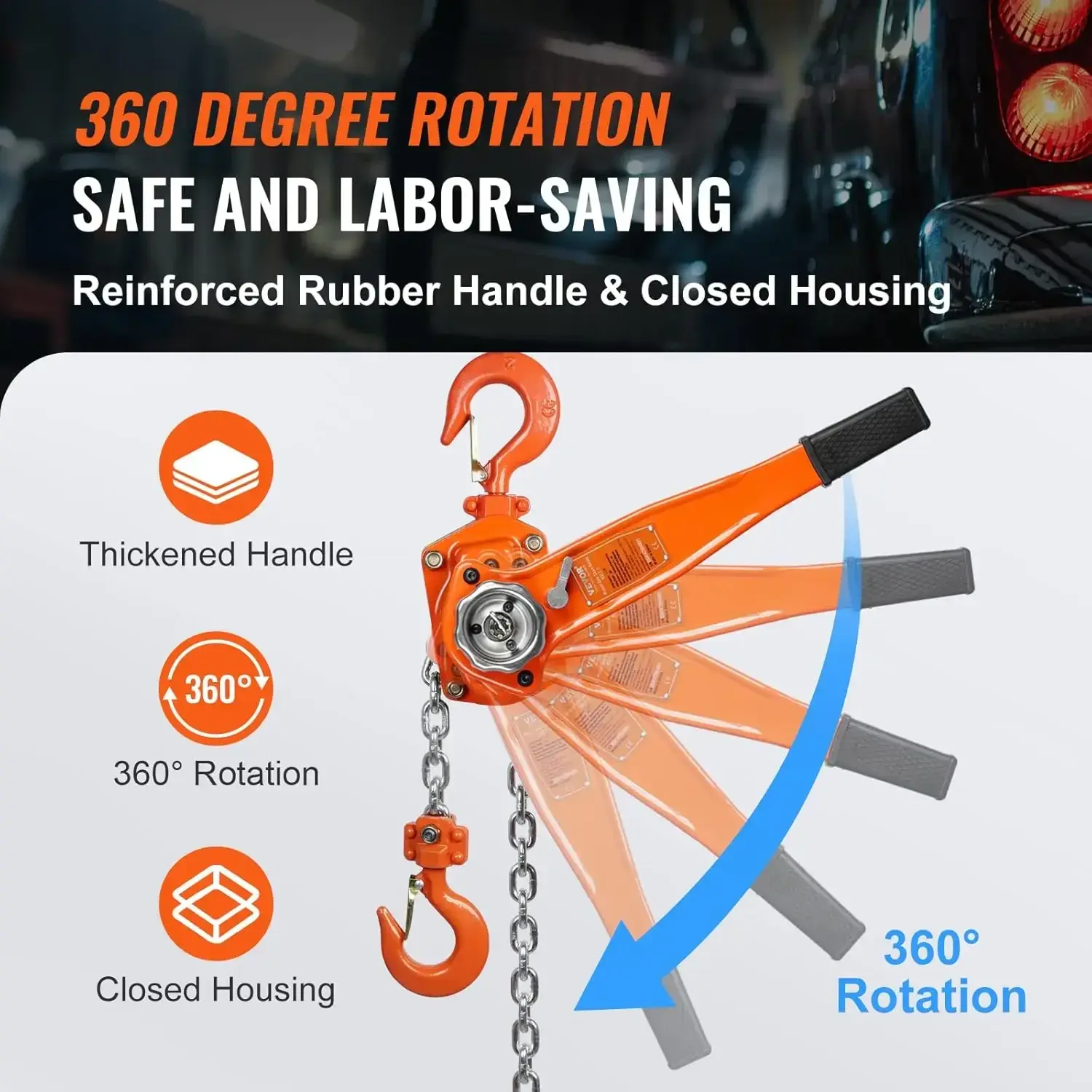 Manual Lever Chain Hoist,1-1/2 Ton 3300 lbs Capacity 10 FT Come Along,G80 Galvanized Carbon Steel with Weston Double-Pawl Brake