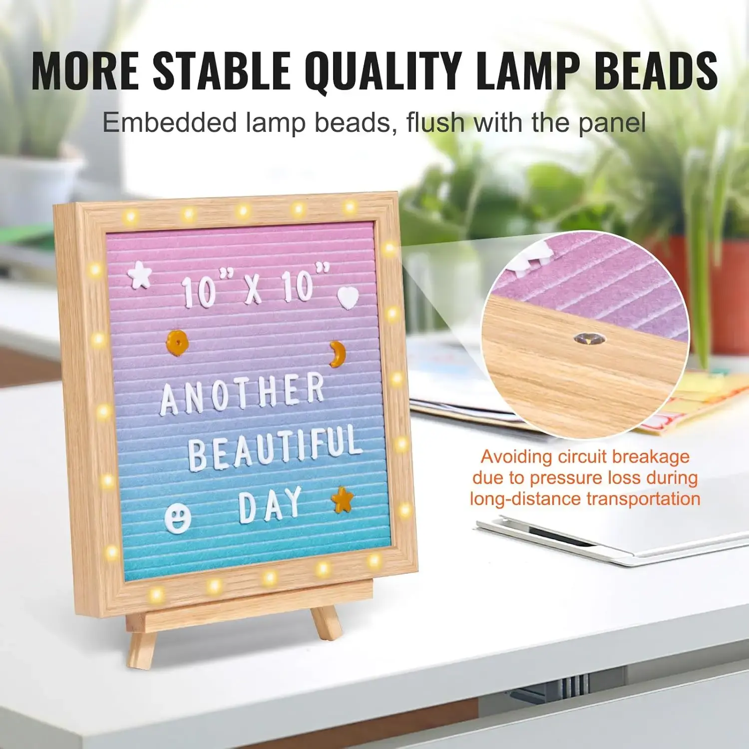 Gradient Felt Letter Board, 10"x10" Felt Message Board, Changeable Sign Boards with 510 Letters, Stand, and Built-in LED Lights
