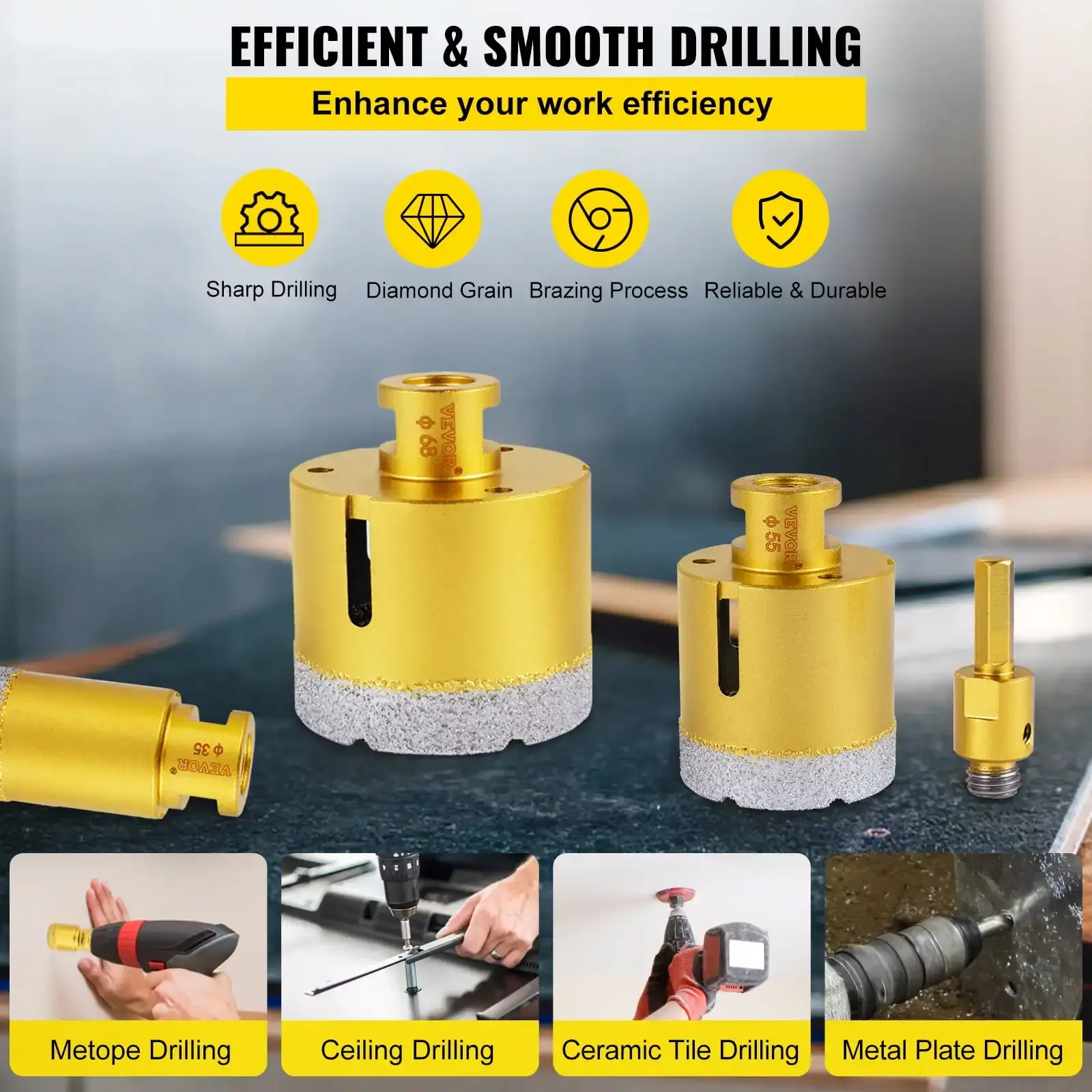 Diamond Drill Bits 7PCS Diamond Hole Saw 20/27/35/55/68mmTile Hole Saw Kit Vacuum Brazed Drill