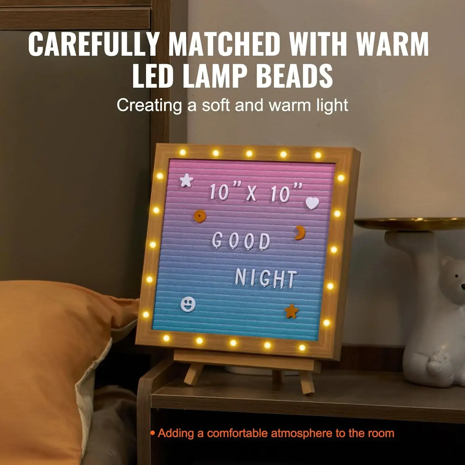 Gradient Felt Letter Board, 10"x10" Felt Message Board, Changeable Sign Boards with 510 Letters, Stand, and Built-in LED Lights