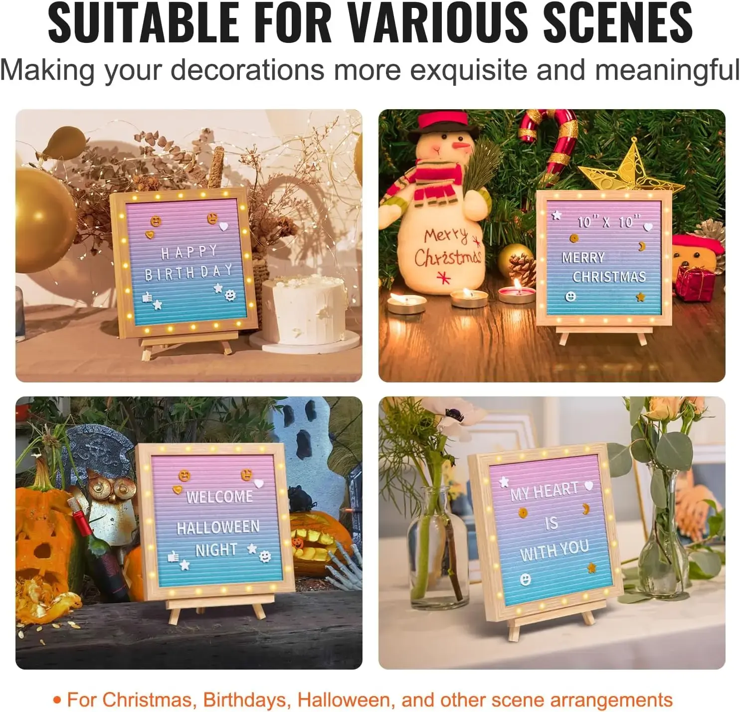 Gradient Felt Letter Board, 10"x10" Felt Message Board, Changeable Sign Boards with 510 Letters, Stand, and Built-in LED Lights