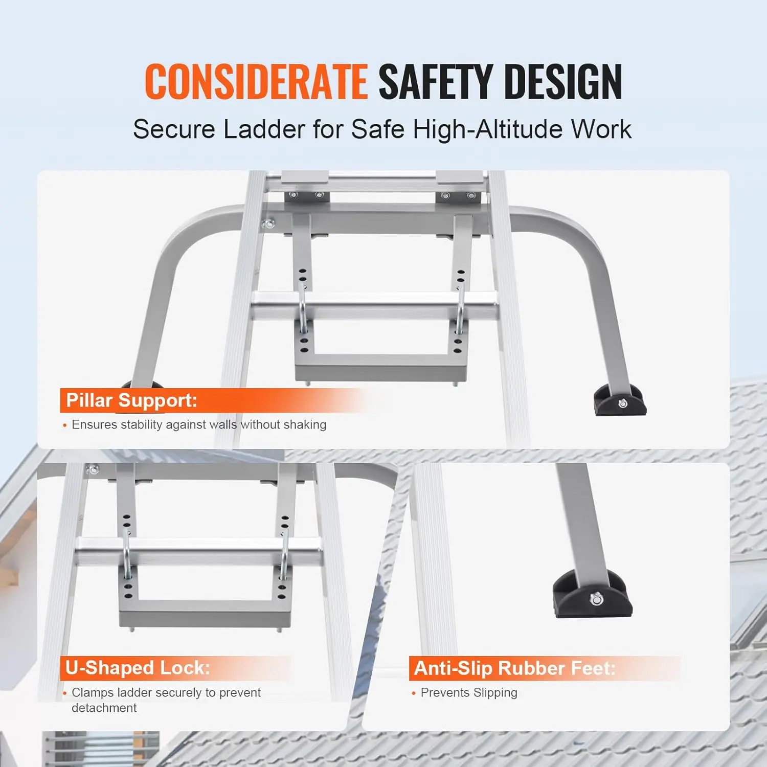 Ladder Stabilizer, Heavy Duty Steel Ladder Roof Hook, Ladder Stabilizer with Wing Span/Wall Extension Accessory