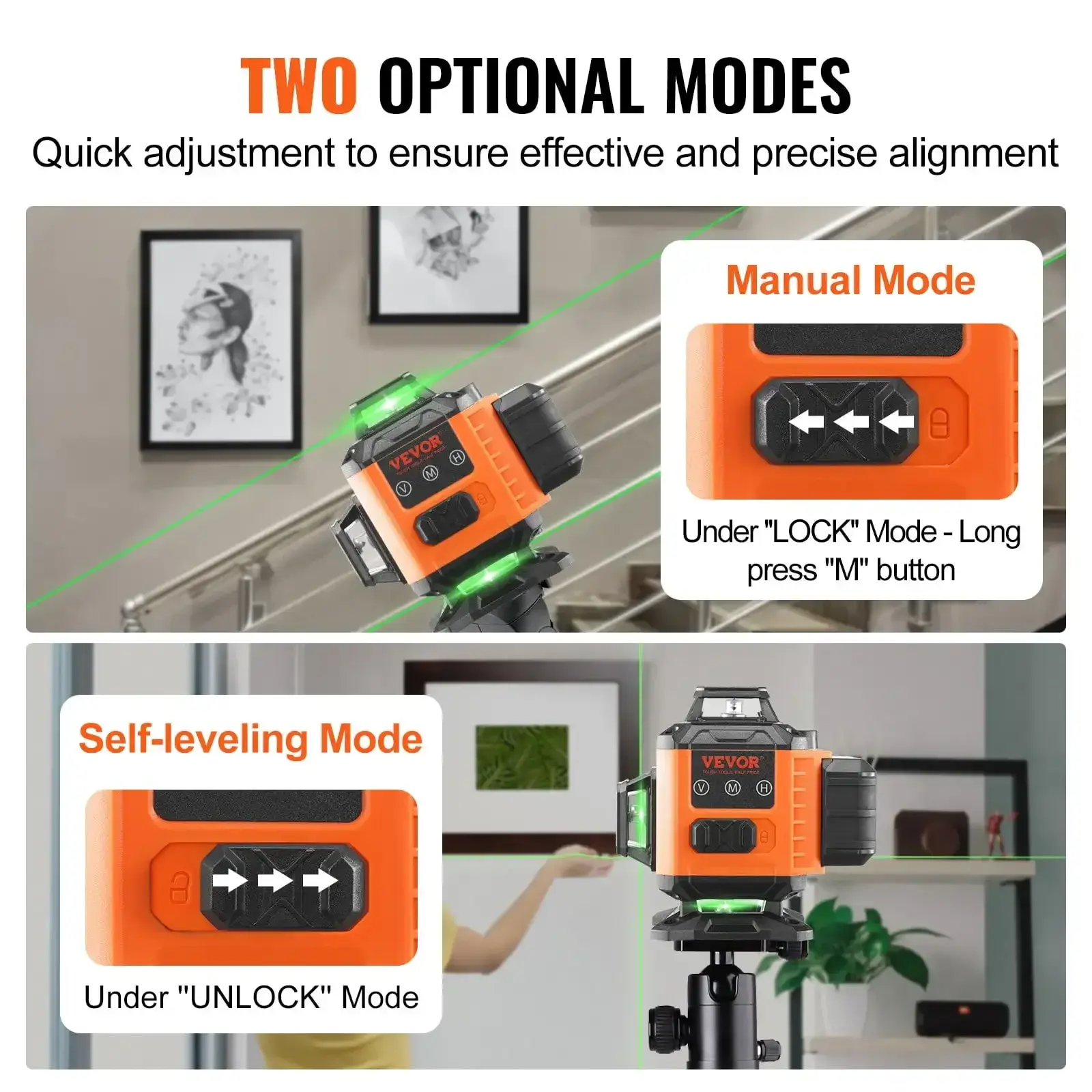 Laser Level - 100ft Self Leveling Green 3 x 360° Cross 16 Line Laser, IP54 Waterproof, Remote Control