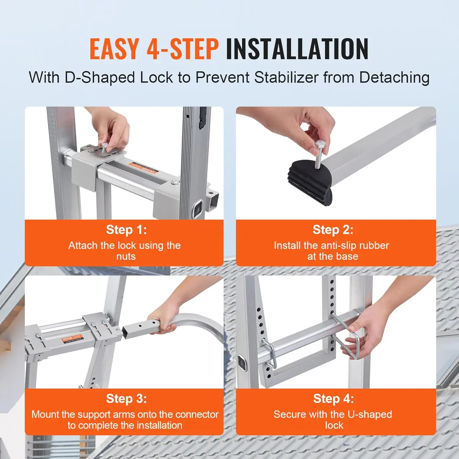 Ladder Stabilizer, Heavy Duty Steel Ladder Roof Hook, Ladder Stabilizer with Wing Span/Wall Extension Accessory