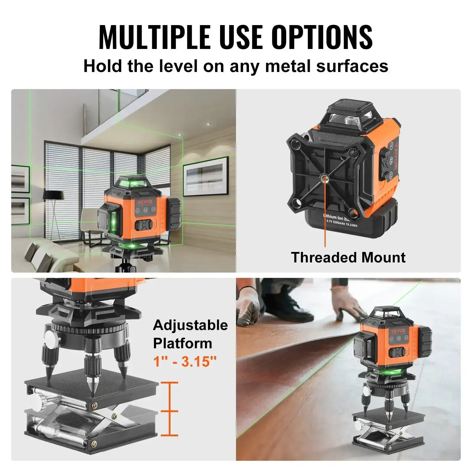 Laser Level - 100ft Self Leveling Green 3 x 360° Cross 16 Line Laser, IP54 Waterproof, Remote Control