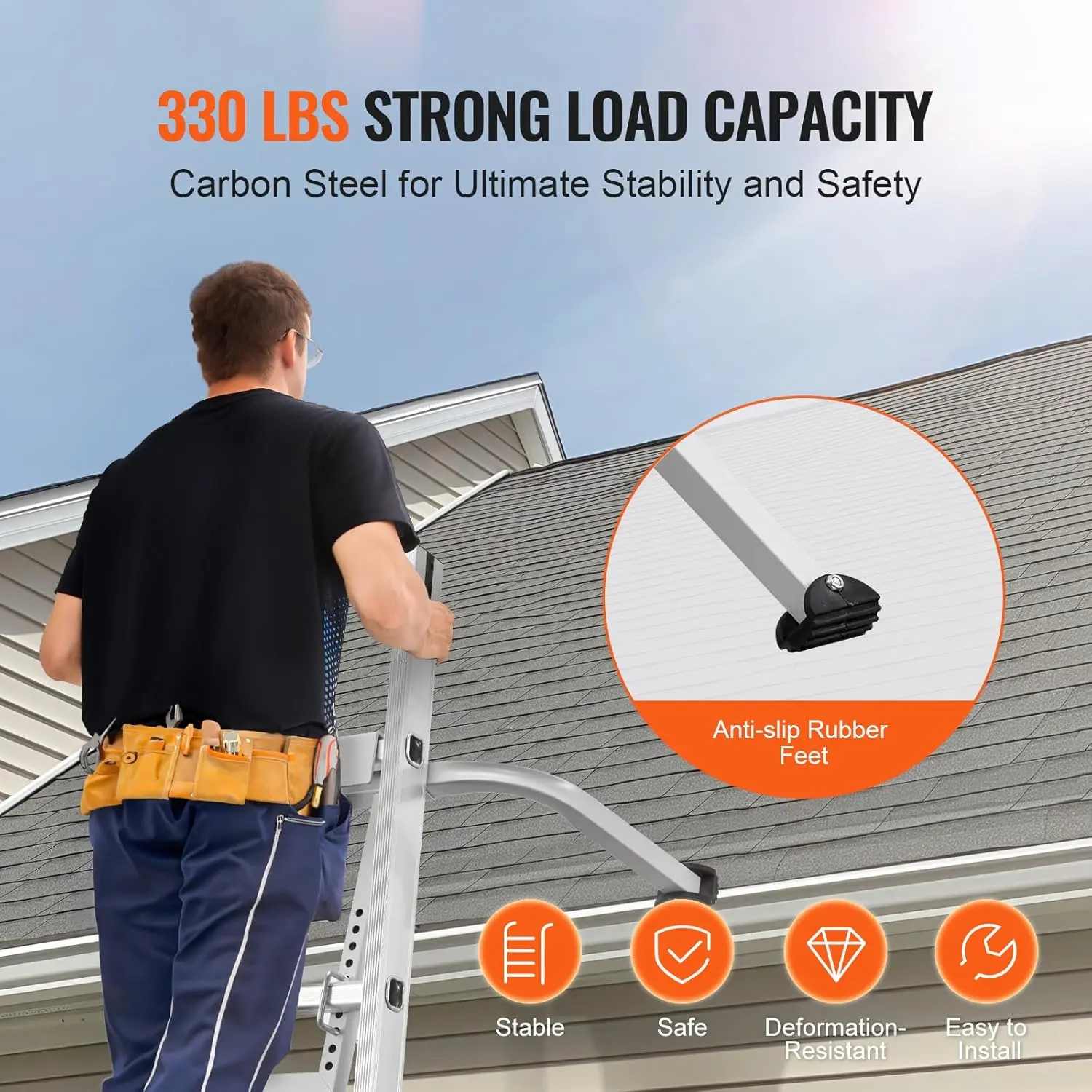 Ladder Stabilizer, Heavy Duty Steel Ladder Roof Hook, Ladder Stabilizer with Wing Span/Wall Extension Accessory
