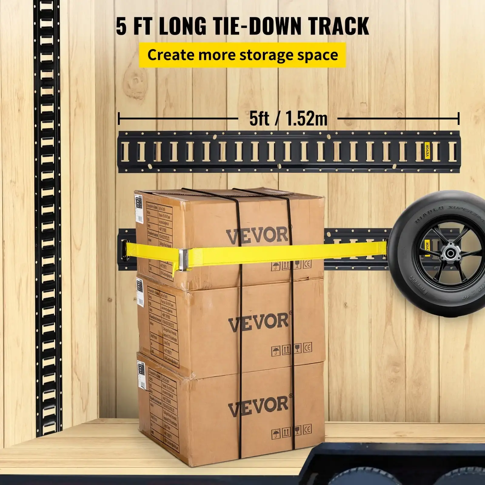 E-Track Tie-Down Rail, 6Pcs 5-ft Steel Rails w/ Standard 1"x2.5"Slots, Compatible with O and D Rings&Tie-Offs and Ratchet Straps
