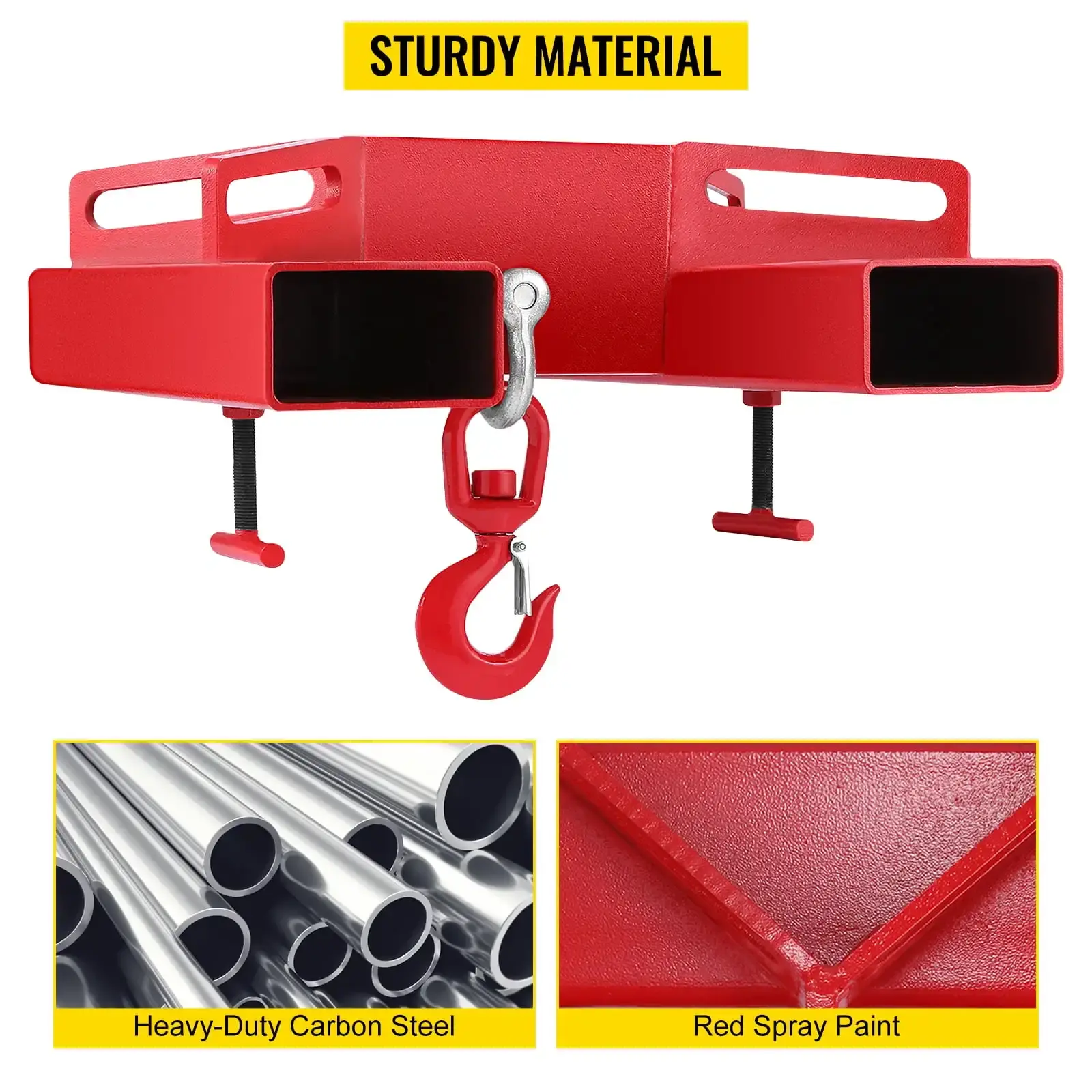 Forklift Lifting Hook, 6600lbs Capacity Forklift Lifting Hoist, Red Forklift Mobile Crane with Swivel Hook and Two Large T-Screw