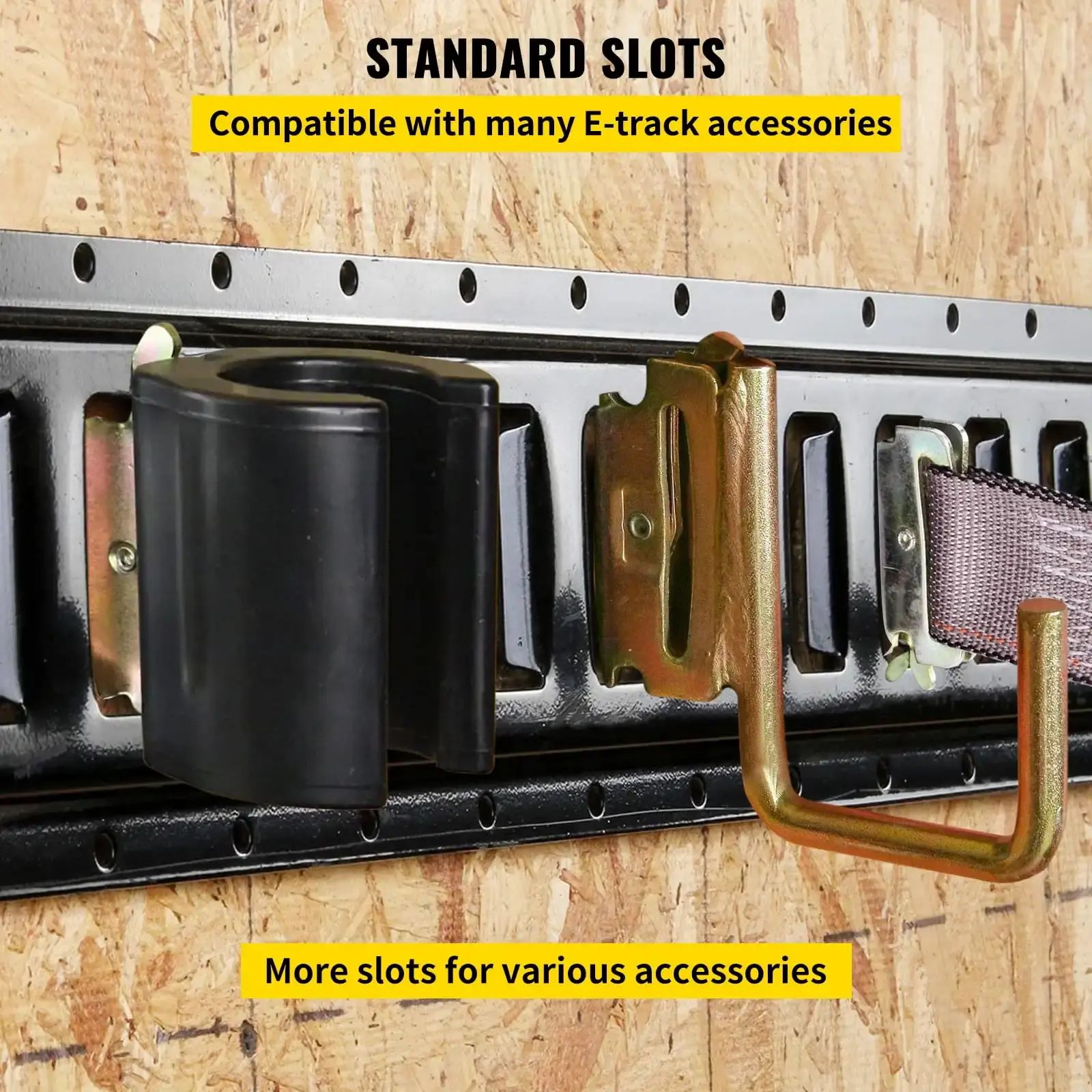 E-Track Tie-Down Rail, 6Pcs 5-ft Steel Rails w/ Standard 1"x2.5"Slots, Compatible with O and D Rings&Tie-Offs and Ratchet Straps