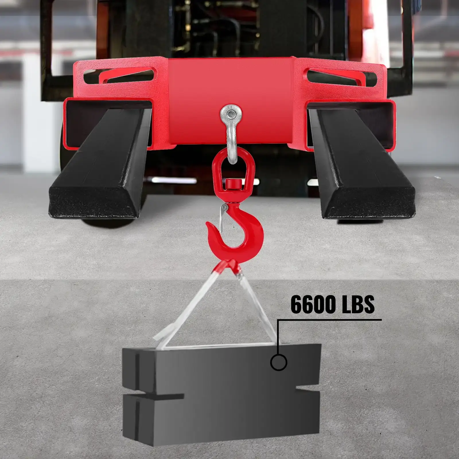 Forklift Lifting Hook, 6600lbs Capacity Forklift Lifting Hoist, Red Forklift Mobile Crane with Swivel Hook and Two Large T-Screw