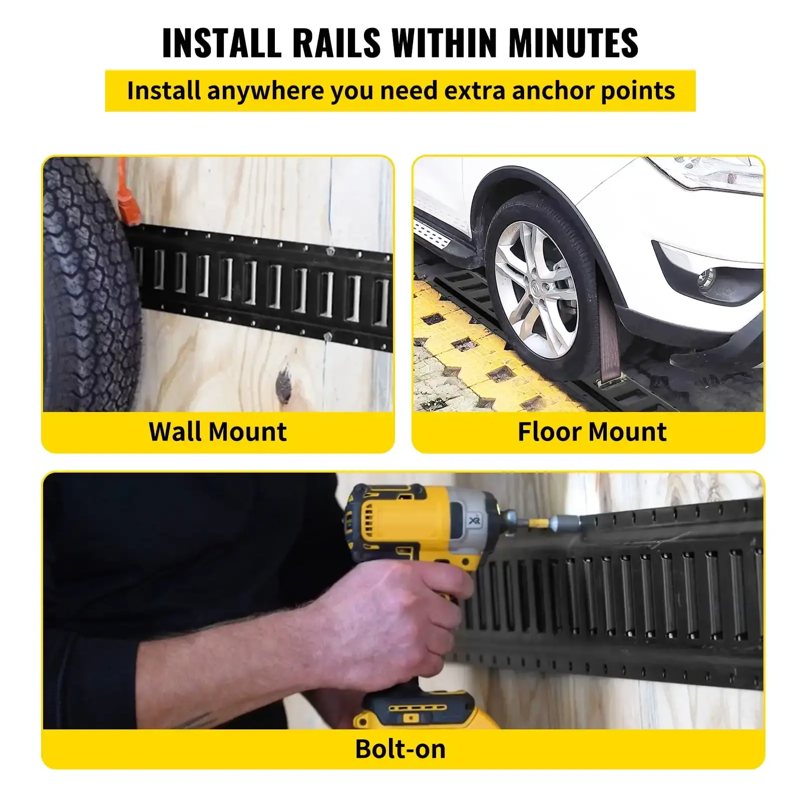 E-Track Tie-Down Rail, 6Pcs 5-ft Steel Rails w/ Standard 1"x2.5"Slots, Compatible with O and D Rings&Tie-Offs and Ratchet Straps