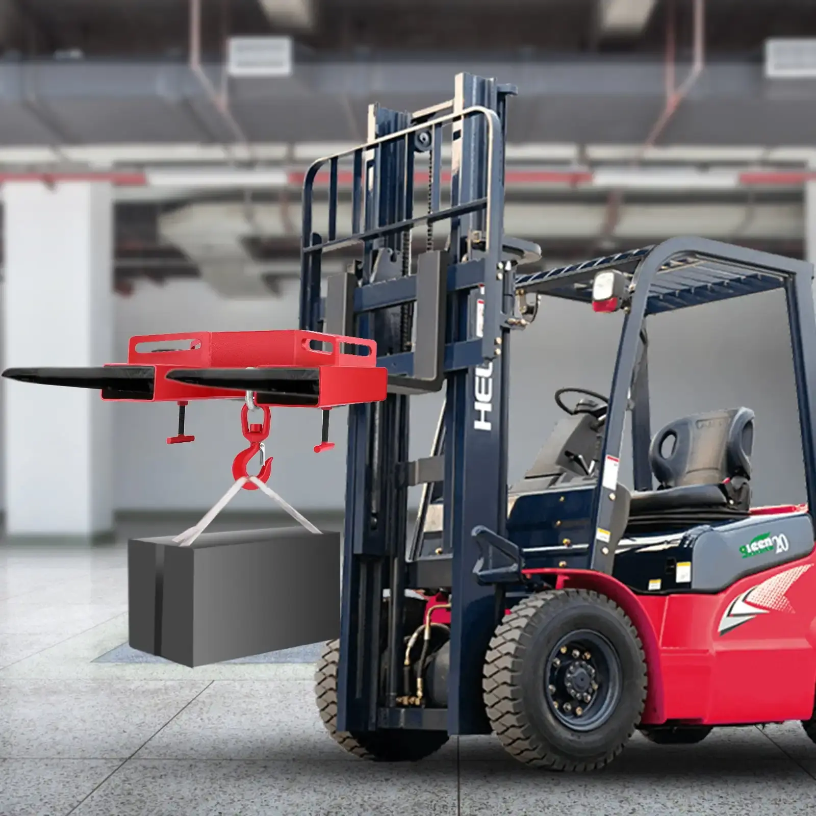 Forklift Lifting Hook, 6600lbs Capacity Forklift Lifting Hoist, Red Forklift Mobile Crane with Swivel Hook and Two Large T-Screw