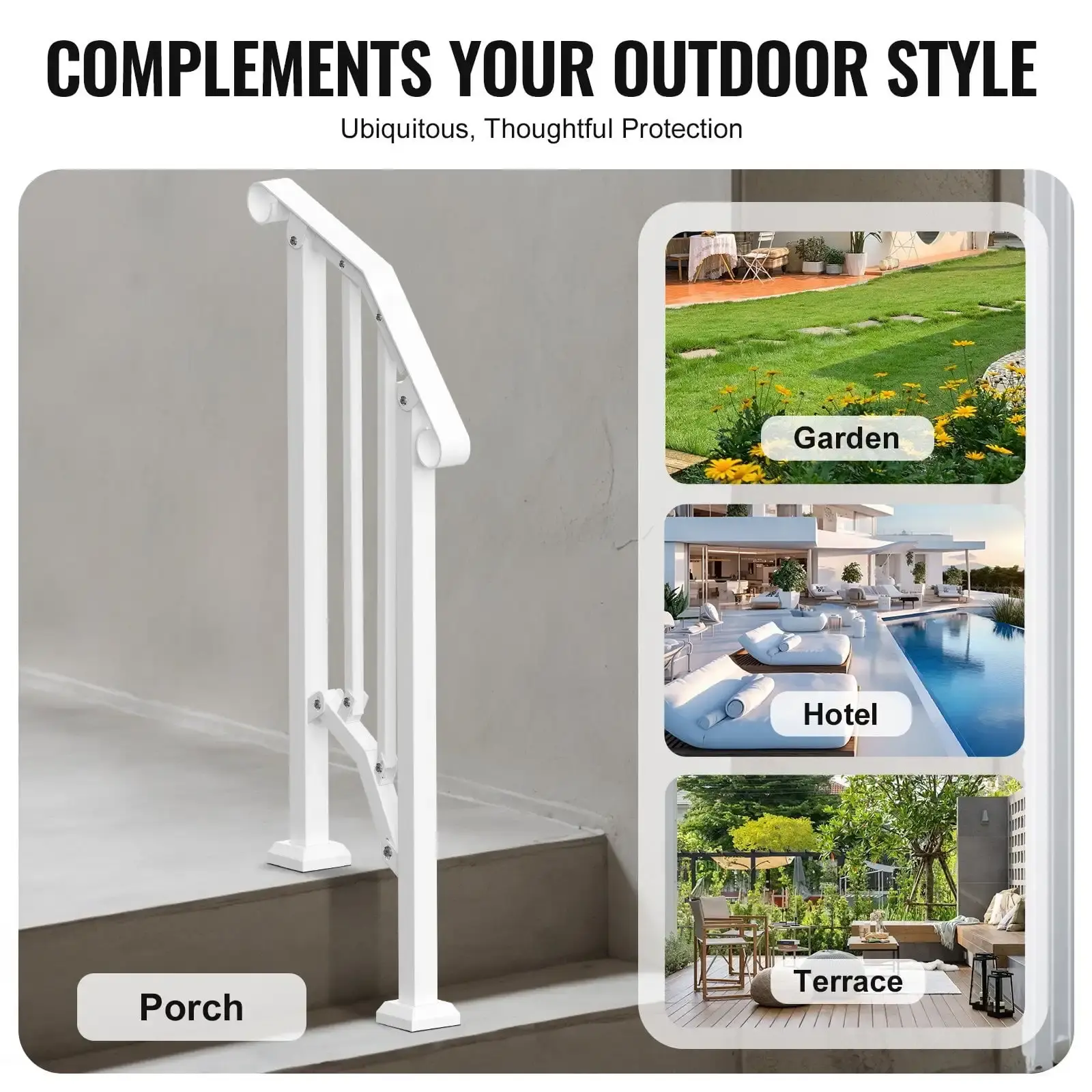 1-2 Step Handrails for Outdoor for Seniors Porch Deck Retro Arch White