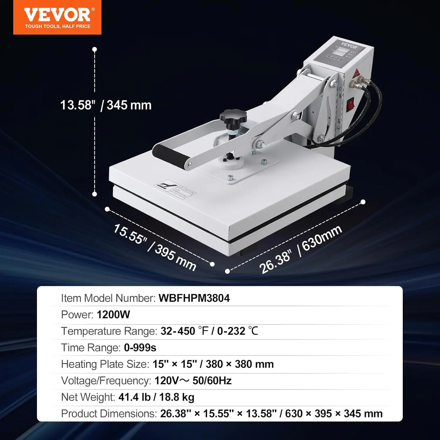15x15 Heat Press Machine, Fast Heating, High Pressure Heat Press Machine, Power Digital Industrial Sublimation Printer