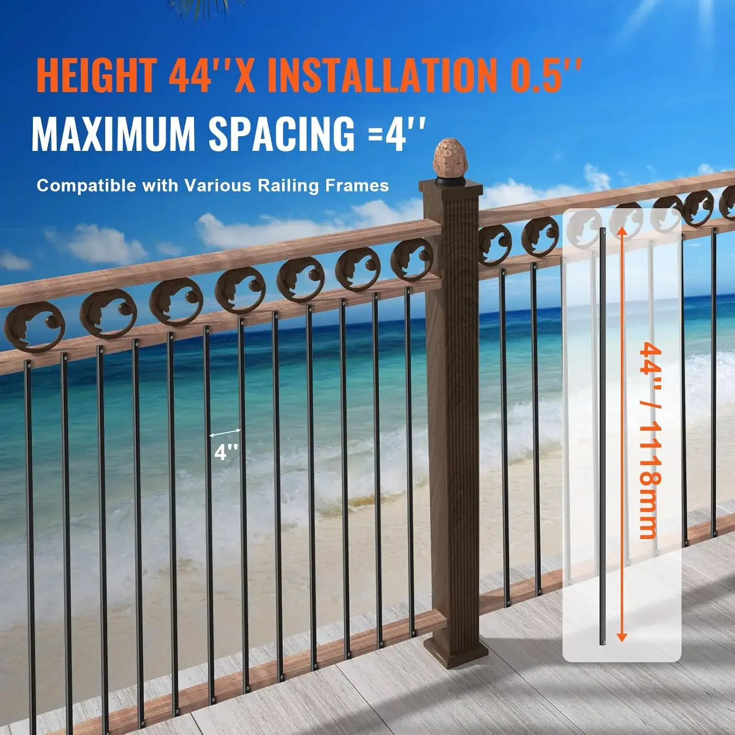 Staircase Metal Balusters, 44'' x 0.5'' Square Aluminum Alloy Decorative Banister Spindles, 31 Pack Deck Baluster with Screws