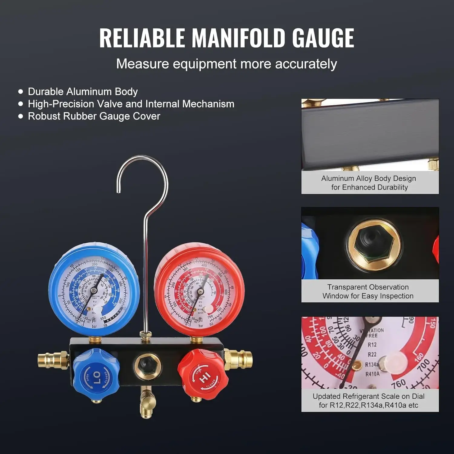 4 CFM Vacuum Pump and Gauge, 1-Stage Rotary Vane Air Vacuum Pump for HVAC/AUTO, AC Refrigerant Manifold Gauge Set