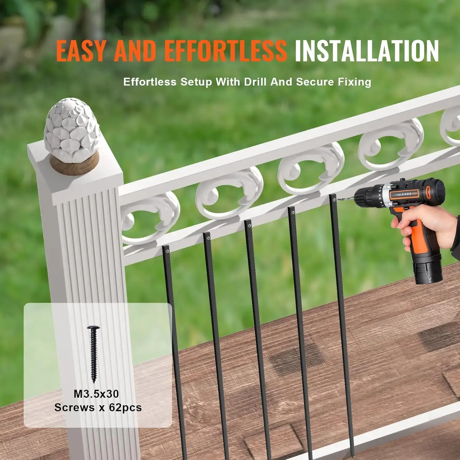 Staircase Metal Balusters, 44'' x 0.5'' Square Aluminum Alloy Decorative Banister Spindles, 31 Pack Deck Baluster with Screws