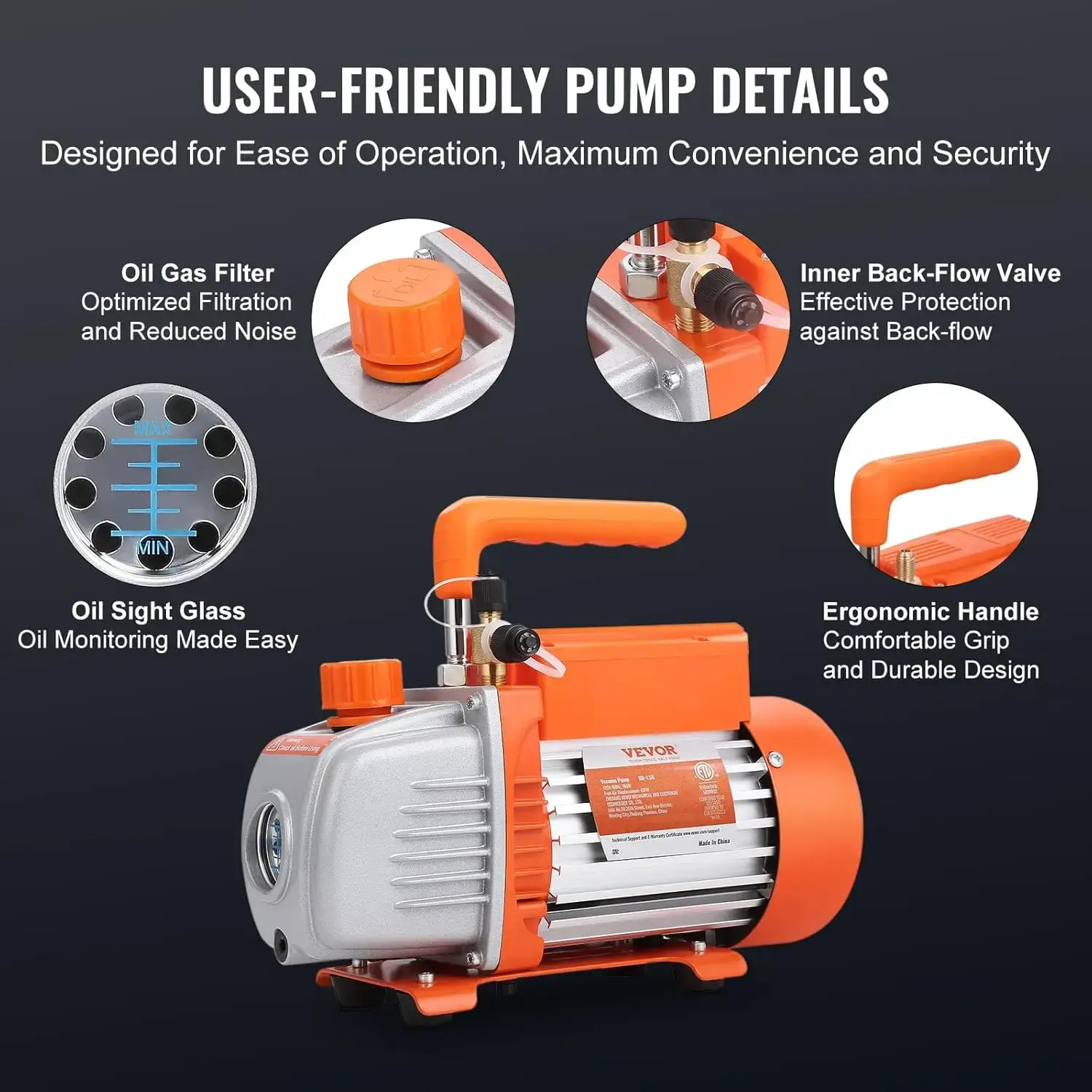 4 CFM Vacuum Pump and Gauge, 1-Stage Rotary Vane Air Vacuum Pump for HVAC/AUTO, AC Refrigerant Manifold Gauge Set