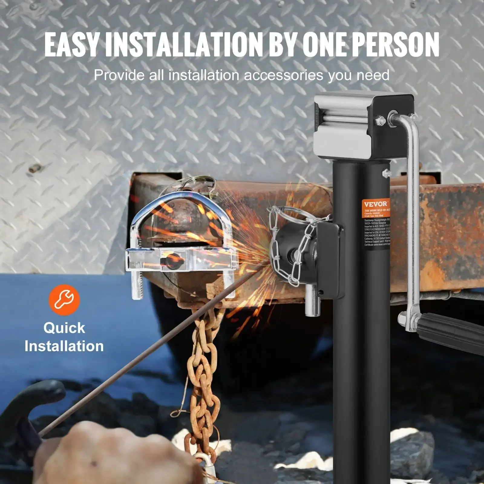 Trailer Jack, Trailer Tongue Jack Welding-on 5000 lb Weight Capacity, Stand with Handle for lifting RV.