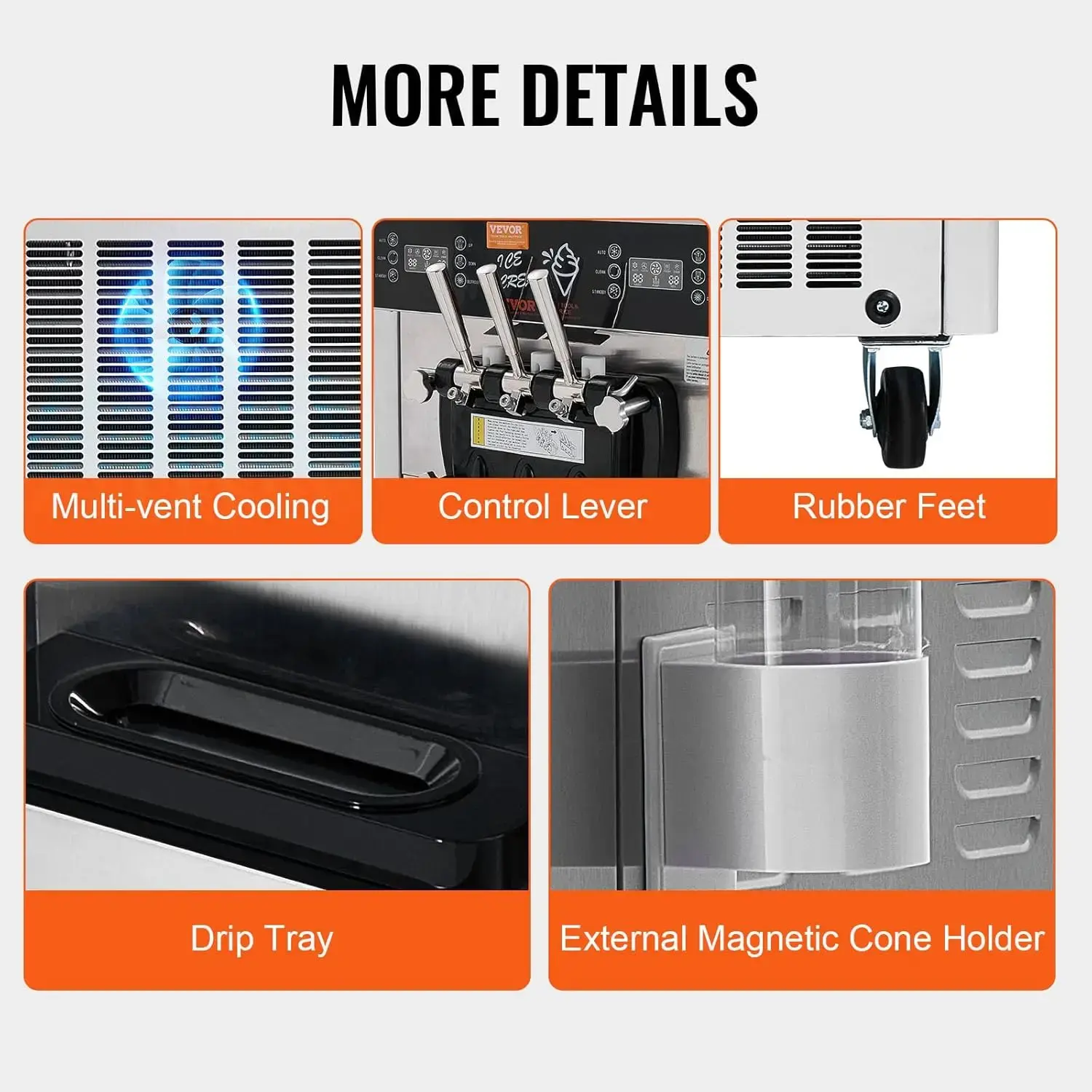 Commercial Ice Cream Machine, 34-44 L/H Yield, 3400W 3-Flavor Freestanding Soft Serve Ice Cream Maker