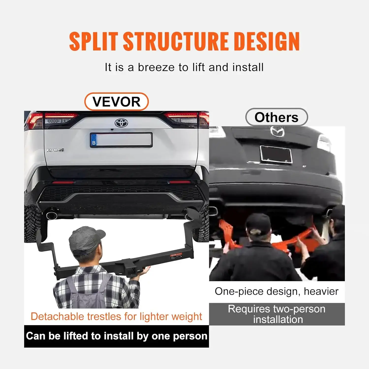 Class 3 Trailer Hitch, 2-Inch Receiver, Q455B Steel Tube Frame, Compatible with 2019-2023 Toyota RAV4, 6000 lbs