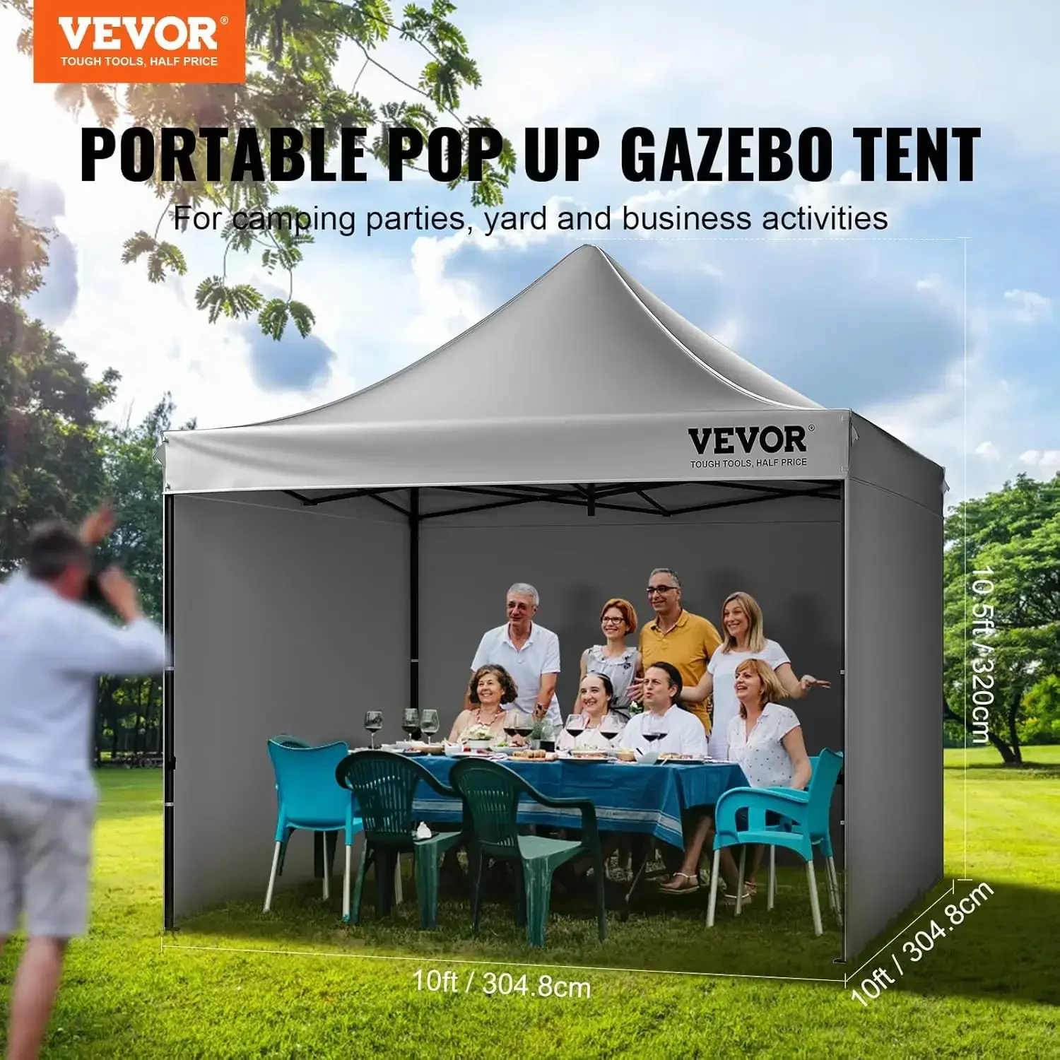 10x10 FT Pop up Canopy with Removable Sidewalls, Instant Canopies Portable Gazebo & Wheeled Bag, UV Resistant Waterproof