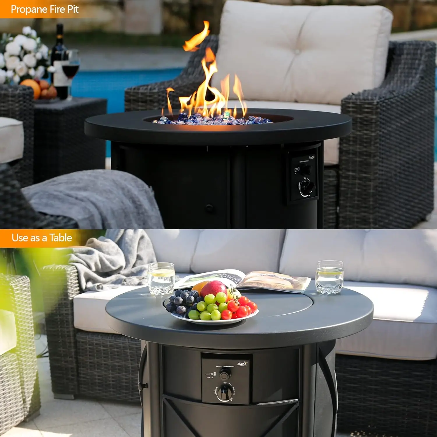 50000 BTU Propane Fire Pit for Outdoor, 30 in Fire Pit Table Outdoor, Round Firepits for Outside Backyard, Patio
