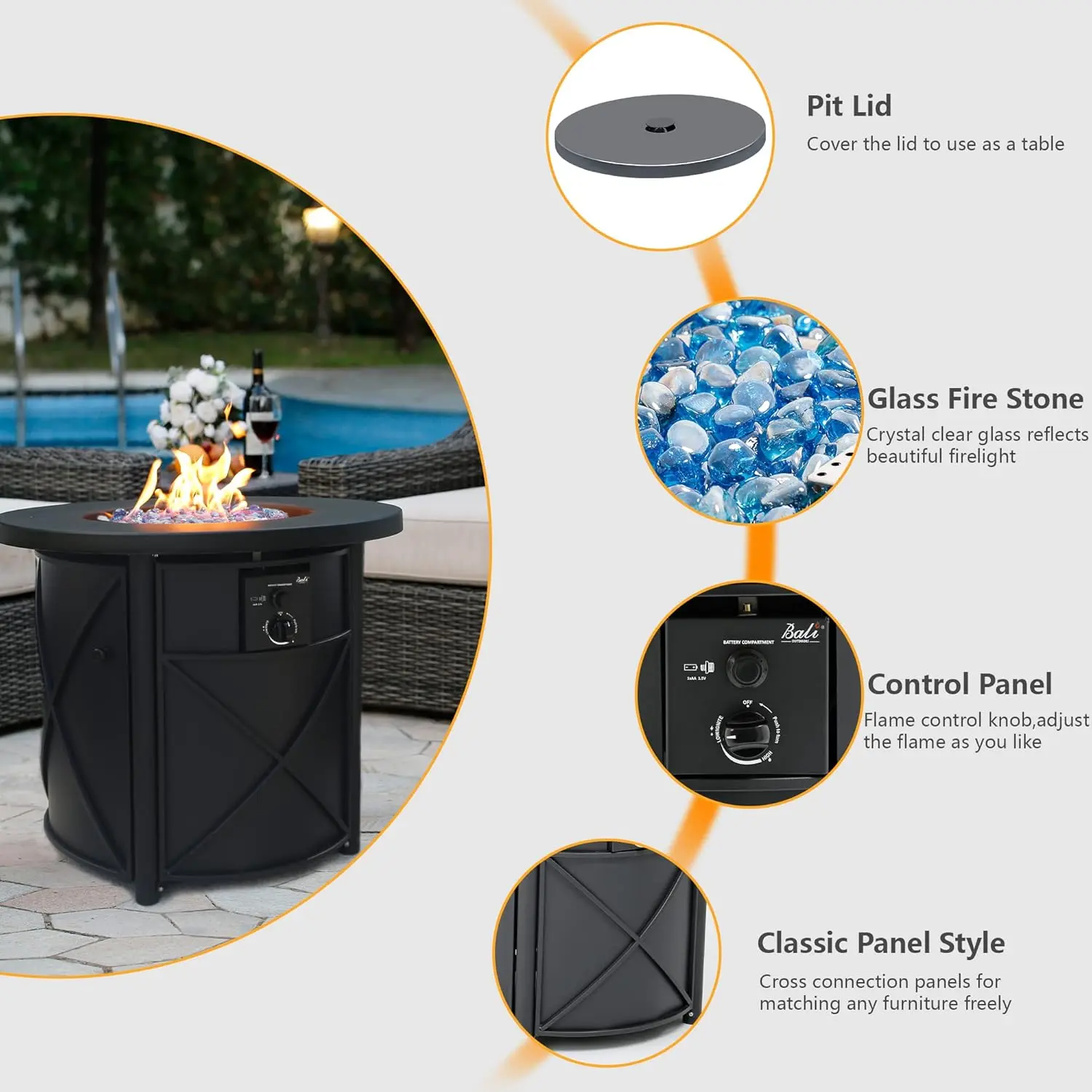 50000 BTU Propane Fire Pit for Outdoor, 30 in Fire Pit Table Outdoor, Round Firepits for Outside Backyard, Patio