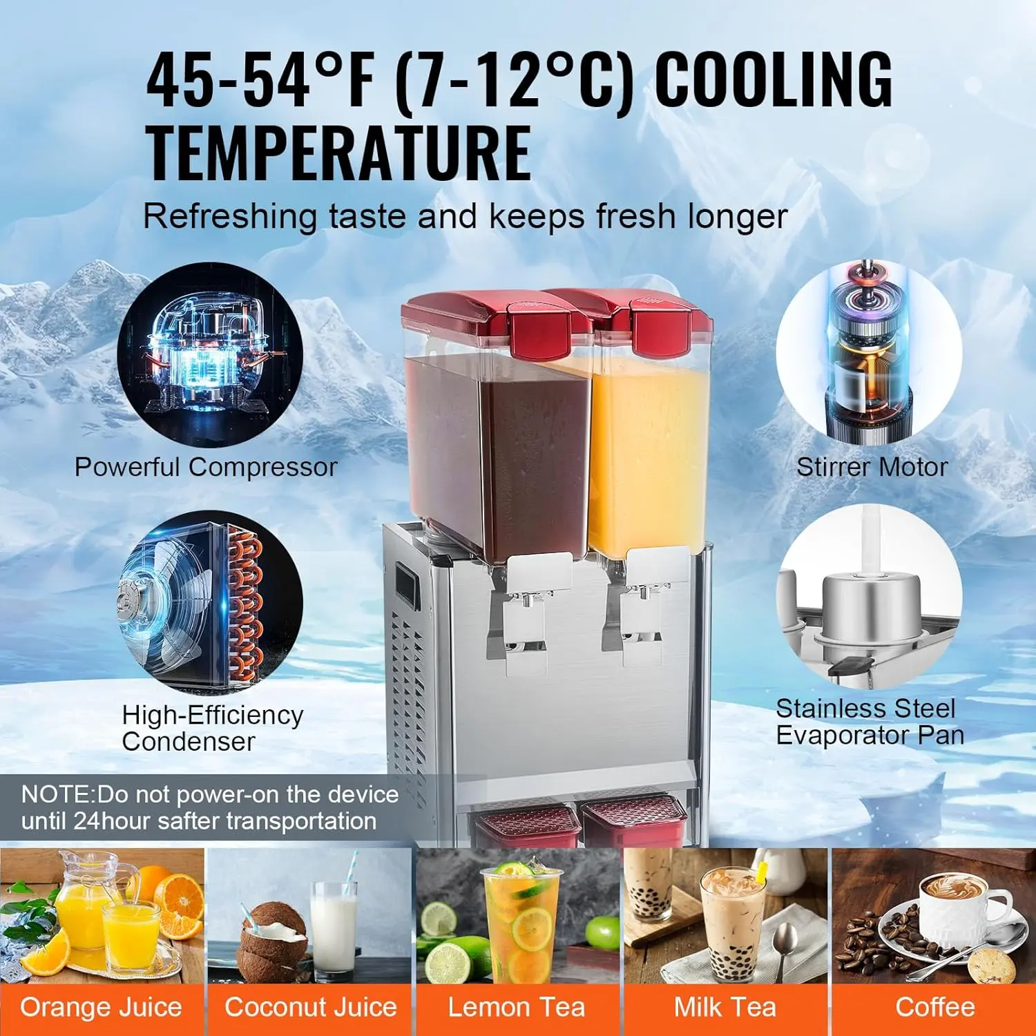 Commercial Beverage Dispenser, 2 Tanks 10 L / 10.6 QT Per Tank Juice Dispenser, 260W Stainless Steel Ice Tea Drink Machine