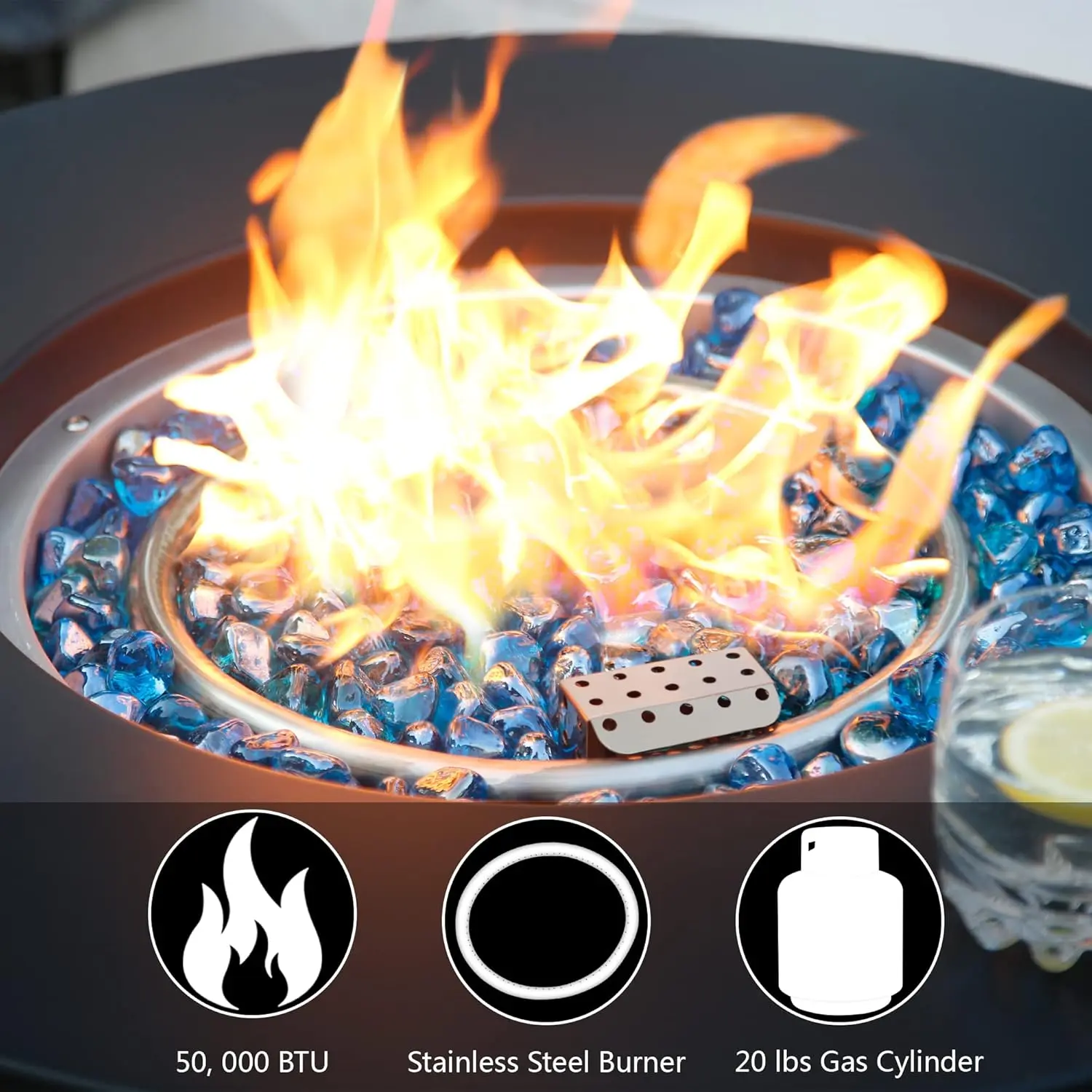 50000 BTU Propane Fire Pit for Outdoor, 30 in Fire Pit Table Outdoor, Round Firepits for Outside Backyard, Patio