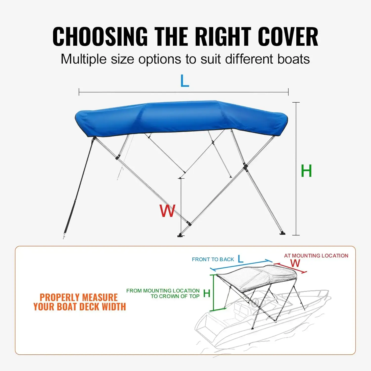 4 Bow Bimini Top Boat Cover, 900D Polyester Canopy with 1" Aluminum Alloy Frame, Waterproof and Sun Shade, 8'L x 54"H x 91"-96"W