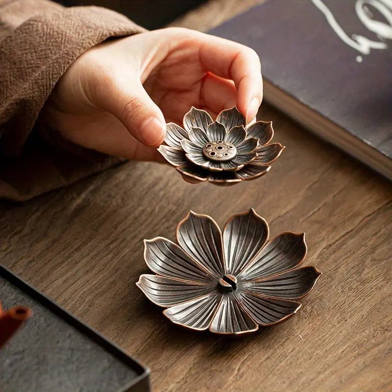 Alloy Incense Burner Stick Holder Buddhism Lotus Line Incense plate Sandalwood Coil Base Temples Yoga Studios Home Decoration