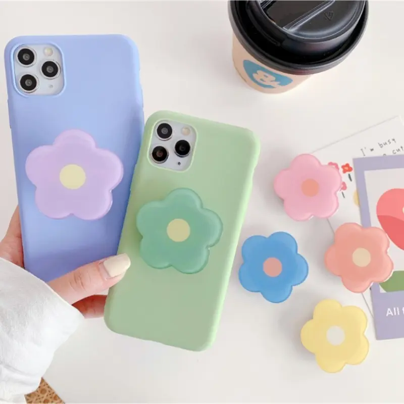 Korea Cute Glossy Colorful Flowers Phone Grip Tok Griptok Holder Ring For iPhone 14 Accessories Lovely Phone Stand Socket Holder