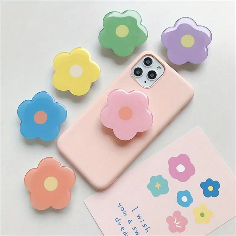 Korea Cute Glossy Colorful Flowers Phone Grip Tok Griptok Holder Ring For iPhone 14 Accessories Lovely Phone Stand Socket Holder