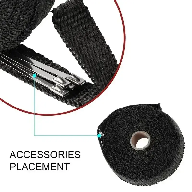 5M Roll Fiberglass Heat Shield Motorcycle Exhaust Thermal Tape  Exhaust Heat Wrap Roll Thermal Protection with Stainless Ties