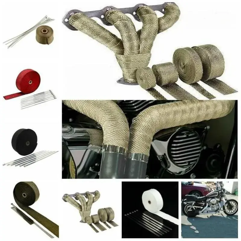 5M Roll Fiberglass Heat Shield Motorcycle Exhaust Thermal Tape  Exhaust Heat Wrap Roll Thermal Protection with Stainless Ties