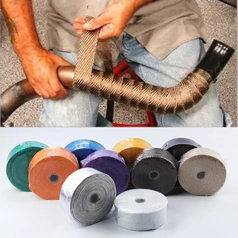5M Roll Fiberglass Heat Shield Motorcycle Exhaust Thermal Tape  Exhaust Heat Wrap Roll Thermal Protection with Stainless Ties