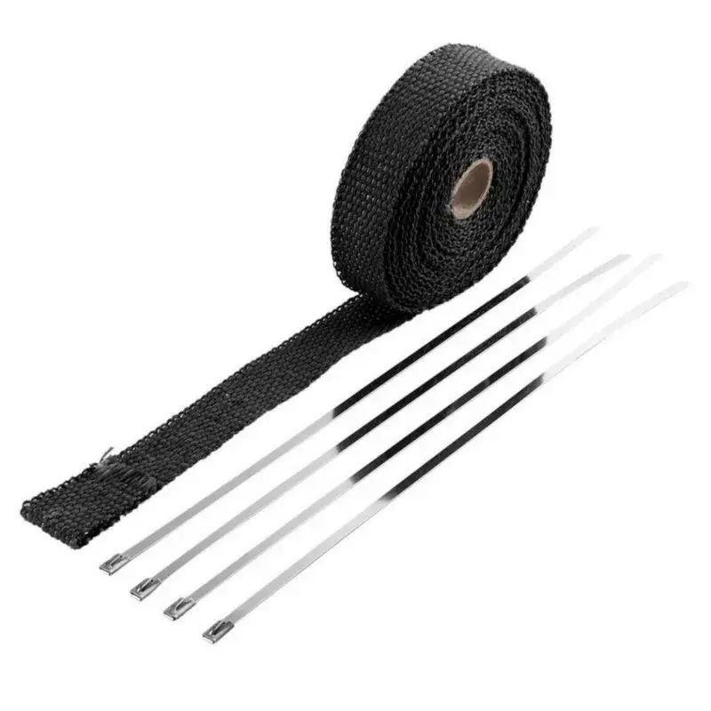 5M Roll Fiberglass Heat Shield Motorcycle Exhaust Thermal Tape  Exhaust Heat Wrap Roll Thermal Protection with Stainless Ties