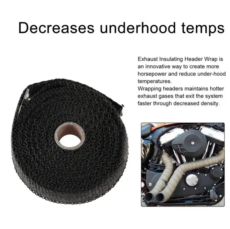 5M Roll Fiberglass Heat Shield Motorcycle Exhaust Thermal Tape  Exhaust Heat Wrap Roll Thermal Protection with Stainless Ties