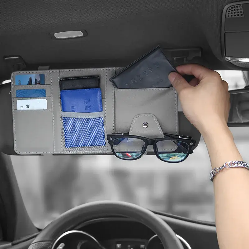 Car Sun Visor Organizer Multi-Pocket Auto Interior Accessories Pocket Organizer Car Document Storage Pouch Pen Holder
