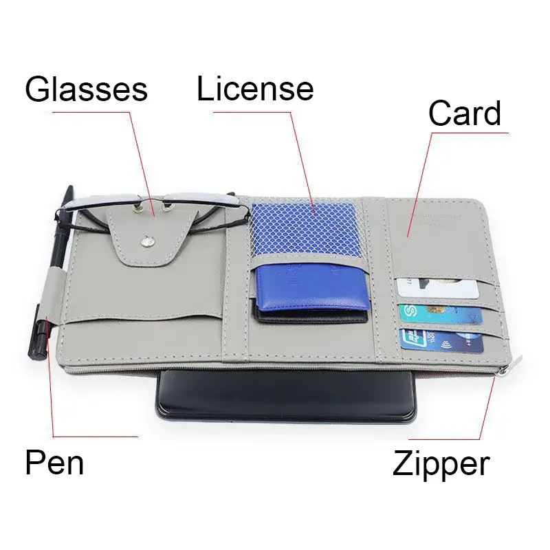 Car Sun Visor Organizer Multi-Pocket Auto Interior Accessories Pocket Organizer Car Document Storage Pouch Pen Holder