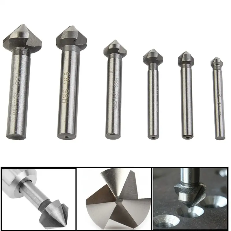 6pcs 90 Degree Three Blade Fully Ground Chamfering Tools HSS Countersink Drill Bit Set 6.3-20.5mm Woodworking Drilling Tool