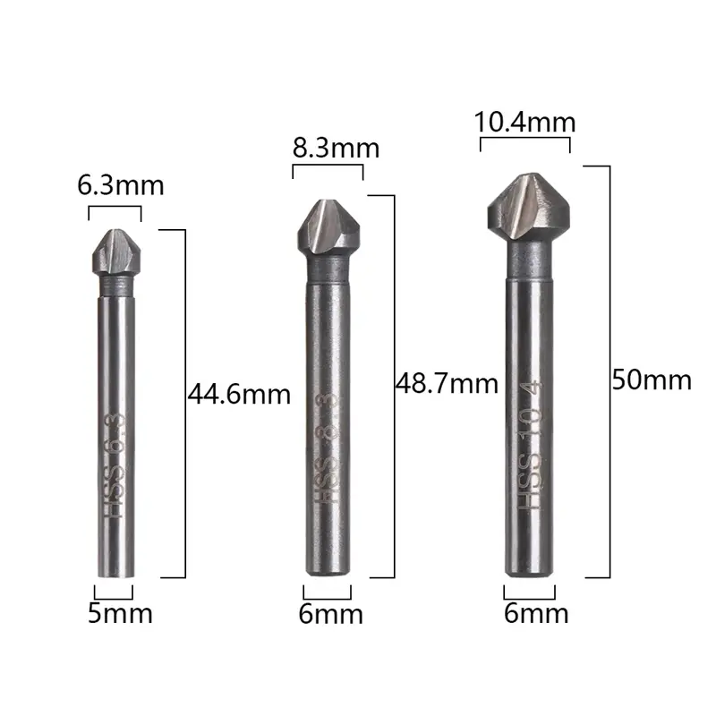 6pcs 90 Degree Three Blade Fully Ground Chamfering Tools HSS Countersink Drill Bit Set 6.3-20.5mm Woodworking Drilling Tool
