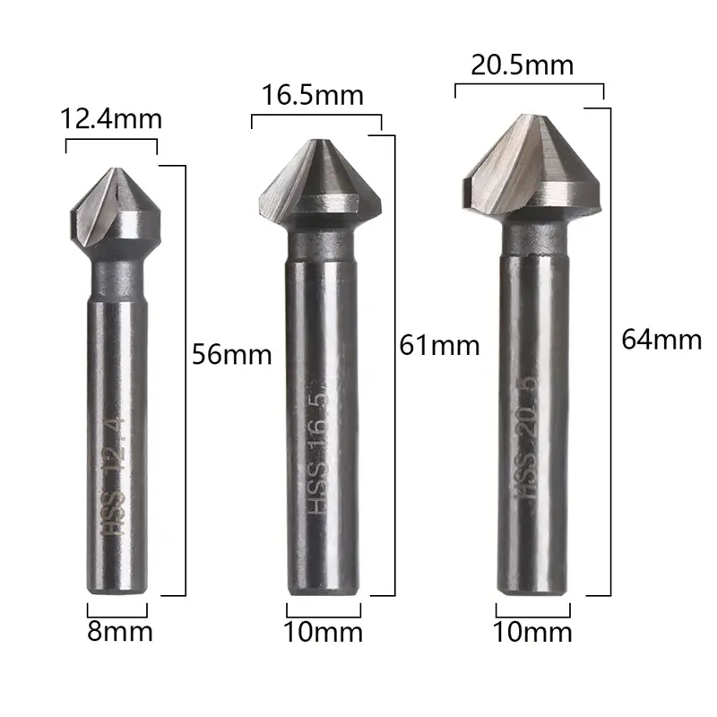6pcs 90 Degree Three Blade Fully Ground Chamfering Tools HSS Countersink Drill Bit Set 6.3-20.5mm Woodworking Drilling Tool