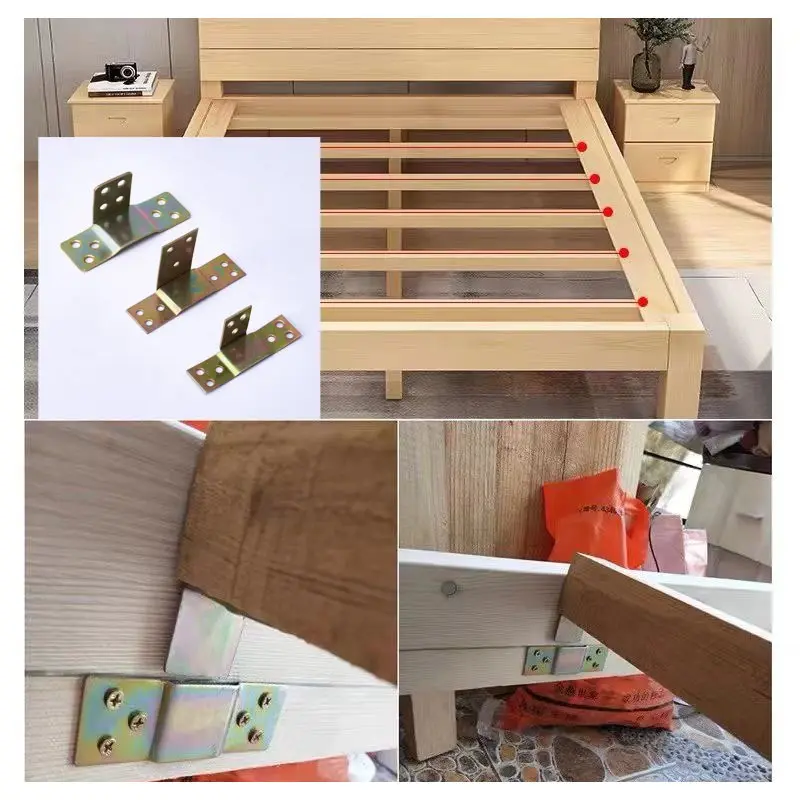 10 Set Bed Support Bed Closing Hinge L-shaped Bed Hooks Furniture Hardware Accessories For Wooden Beds DIY Installation Tools