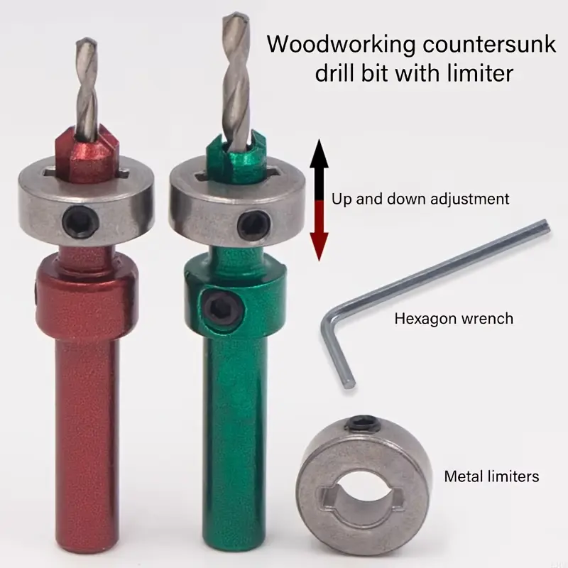 5pcs/Set Limit Countersunk Drill Carbide Depth Adjustable 8mm Round Shank Drill Bit Kits Hand Tools Woodworking Accessories